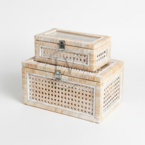 Farmhouse Natural Rattan Display Boxes for Home Decor with Lid