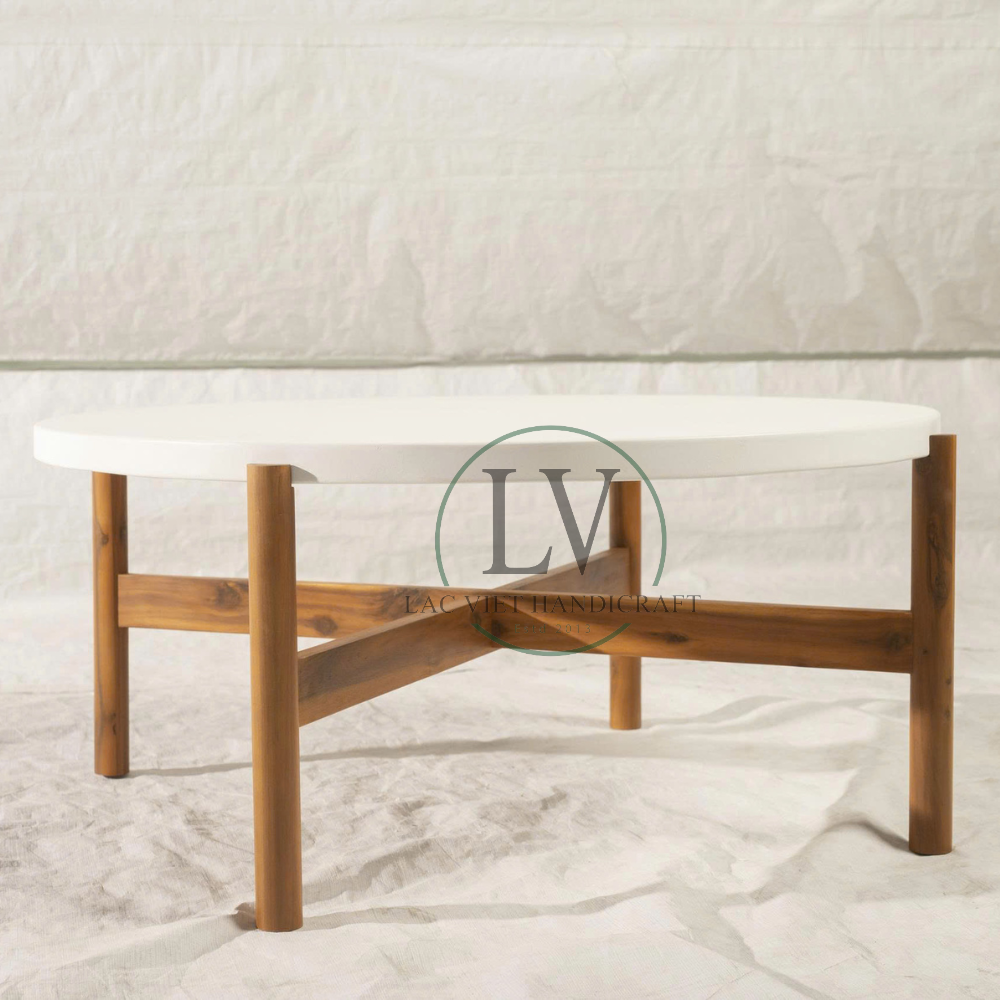 scandinavian-round-coffee-table-with-terrazzo-top-wooden-x-leg-8 Round Coffee Table